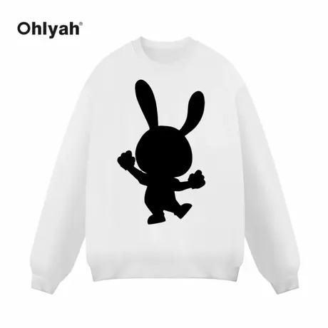 Ohlyah圆领卫衣女秋新款卡通兔子印花宽松日系情侣套头上衣ins潮图片