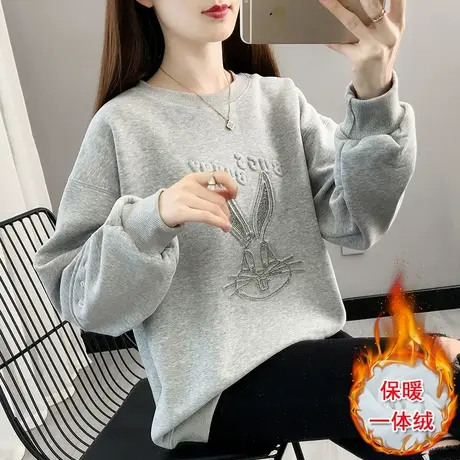 2023年秋冬新款加绒加厚兔子卫衣女打底女士韩版宽松超火爆款上衣商品大图