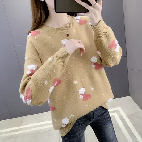 春装2024年新款毛衣女宽松外穿圆领套头打底衫女内搭洋气针织衫图片