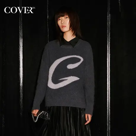 COVER冬季马海毛羊毛混纺玻璃纱提花针织衫商品大图