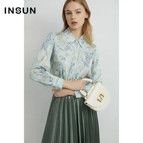 INSUN恩裳线上专选春季抽象印花光泽感衬衫图片