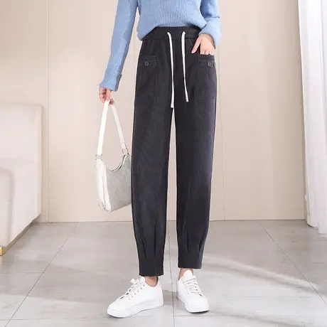 雪尼尔哈伦裤女秋冬2023新款高腰显瘦百搭九分休闲裤加厚加绒裤子图片