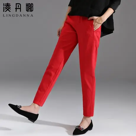 红色牛仔裤女2024年新款春秋休闲女裤九分高腰女士小脚裤子哈伦裤商品大图