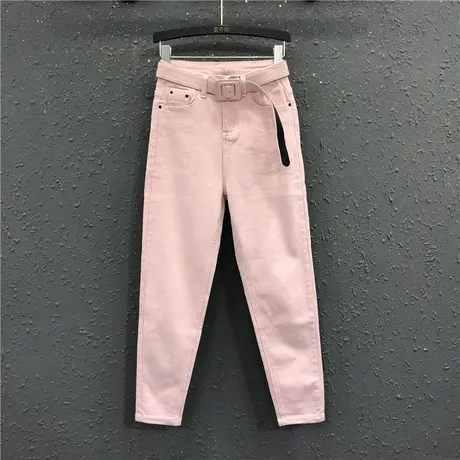 欧货粉色牛仔哈伦裤女2025春季新款休闲百搭宽松显瘦小脚萝卜裤潮商品大图