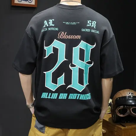 重磅260g短袖t恤男士宽松大码男装潮牌2023新款印花体恤夏季圆领图片