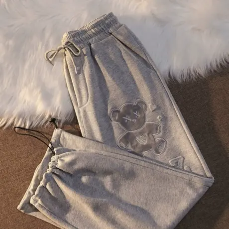 阔腿裤子女春秋宽松设计感小众高腰直筒卫裤休闲运动束脚裤潮ins图片