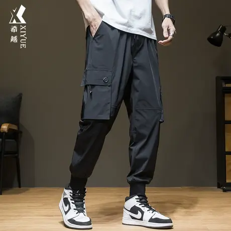 2025夏季款黑色冰丝裤男束脚宽松大码工装裤男士薄款速干休闲裤子商品大图