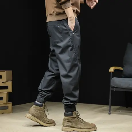 黑色休闲裤男春秋束脚2024新款裤子男士弹力休闲男裤大码工装裤男商品大图