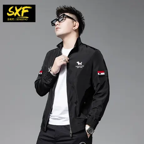 SXF圣希梵外套男潮流 秋季薄款刺绣翻领潮牌休闲外衣褂子男士夹克商品大图