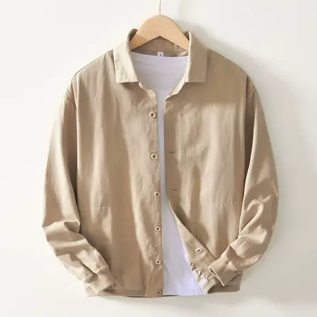 休闲夹克男春秋季青年上衣宽松翻领长袖卫衣棉麻时尚男士外套潮流图片