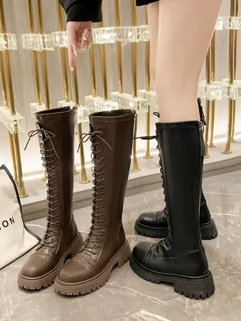 爆款长筒靴女不过膝2023新款秋冬骑士靴小个子厚底显瘦时装高筒靴商品大图