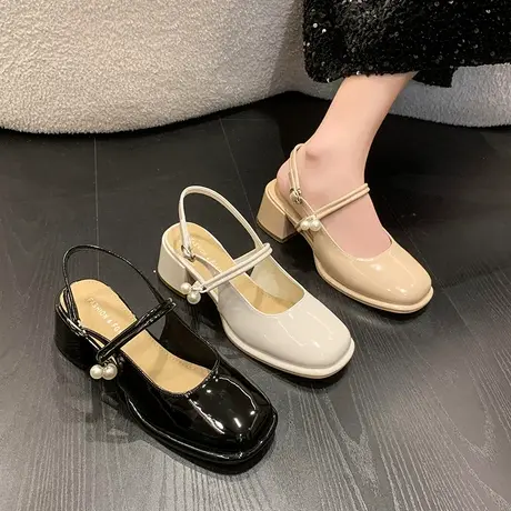 包头凉鞋女2024夏季新款时尚仙女配裙子法式粗跟玛丽珍单鞋高跟鞋图片