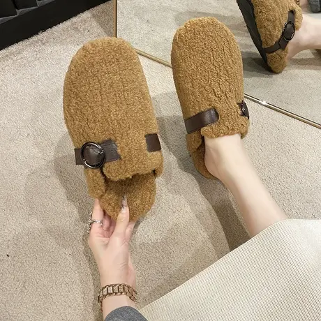软底平底毛绒包头毛毛半拖鞋女外穿2023新款勃肯鞋秋冬季棉拖鞋子商品大图