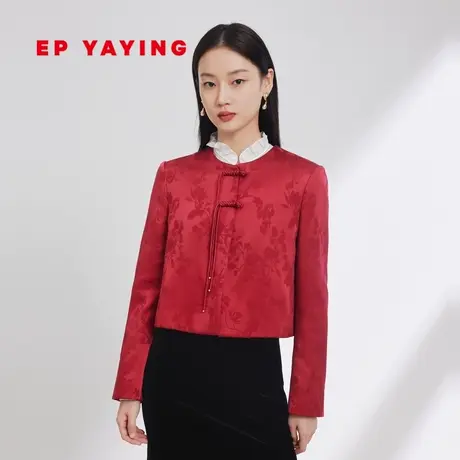 EP雅莹国风 缎面桑蚕丝新中式国风本命年红棉服外套 2024新品M106图片