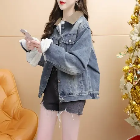 加绒加厚牛仔外套女2024新款春季爆款洋气宽松休闲百搭慵懒风上衣图片