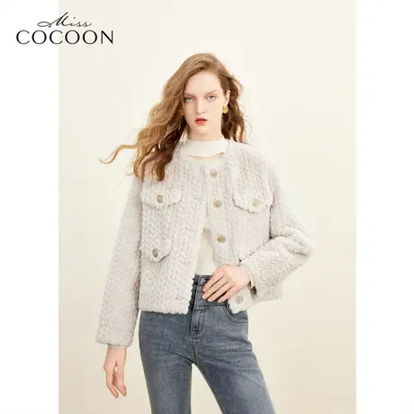 missCOCOON法式小香风短款皮草女2023冬季新款时尚年轻款毛毛外套商品大图