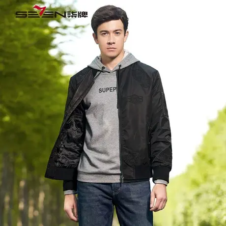 【清仓】柒牌男装棒球领棉服秋冬徽章时尚夹克青年外套保暖百搭男图片