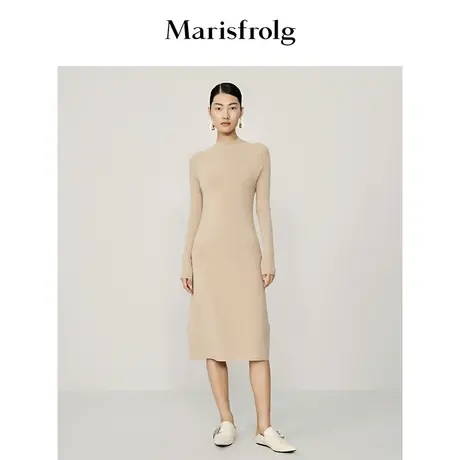 【轻密针织】玛丝菲尔时尚气质罗纹圆领后背镂空修身针织连衣裙女图片