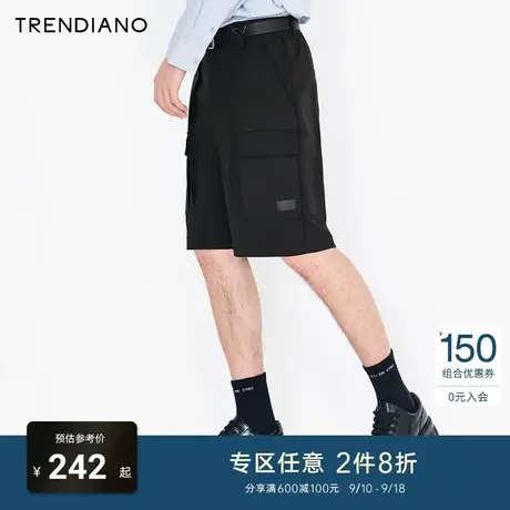 TRENDIANO潮牌2021新款夏季男装黑色休闲棉工装短裤男商品大图