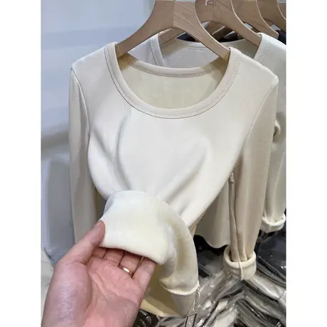 韩系高级感一体绒长袖T恤女冬季修身显瘦加厚保暖内搭打底衫上衣商品大图