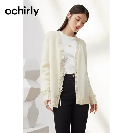 【呼呼严选专享】欧时力羊毛马海毛慵懒针织开衫蝴蝶结外套新秋冬图片