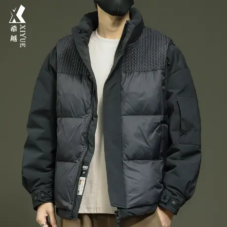 希越白鸭绒加厚羽绒服男冬季潮牌保暖宽松大码男士面包服短款外套图片