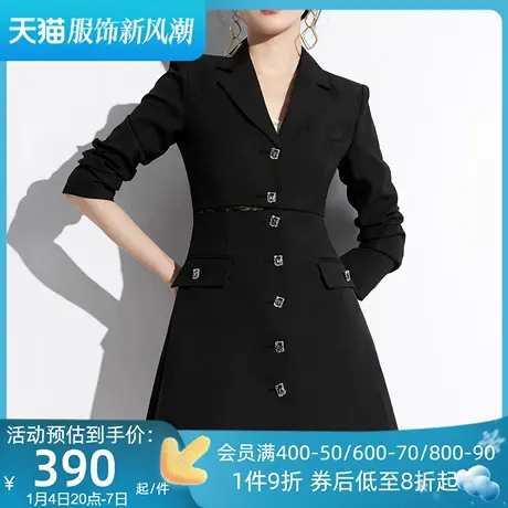 黑色职业气质西装外套女2024春季新款设计感小众中长款收腰西服裙图片