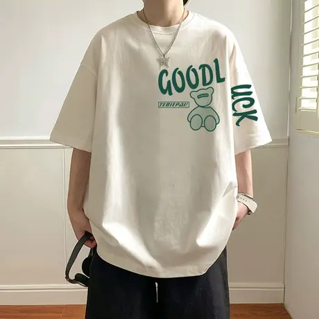 夏季男士短袖t恤潮牌港风复古oversize纯棉体恤ins美式宽松上衣服商品大图
