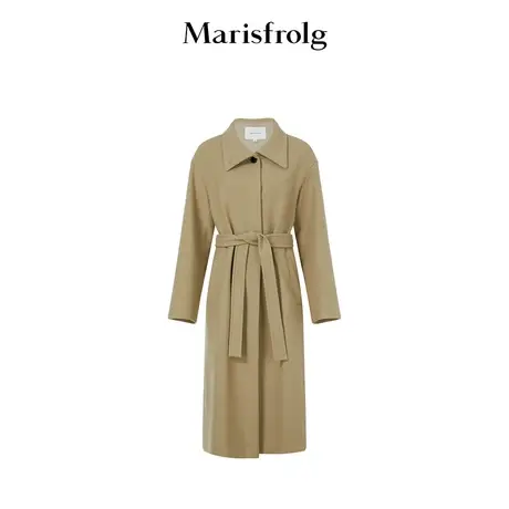 【艺术时装】玛丝菲尔时尚气质翻领腰带收腰美利奴羊毛大衣外套女图片