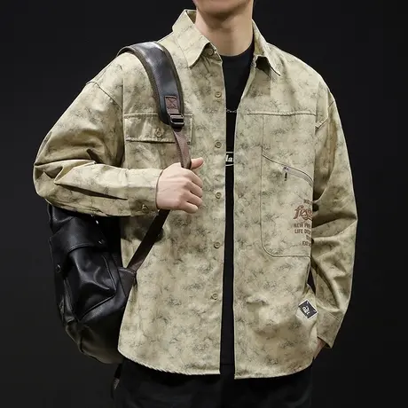 春季2024新款衬衫男长袖春秋款男装大码男士衬衣外套休闲美式工装商品大图