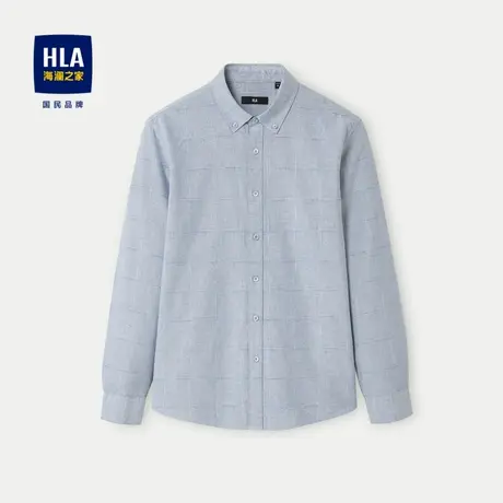 HLA/海澜之家牛津纺长袖衬衫24春夏新扣领尖领撞色格纹提花短袖男图片