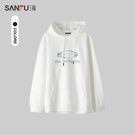 三福2024春季男士环形字母卫衣 街头潮流宽松连帽上衣男482404图片