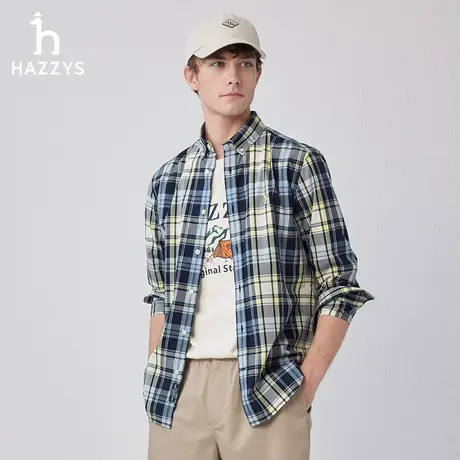 【商场同款】Hazzys哈吉斯2024春季新款男士格纹衬衫长袖休闲潮流图片