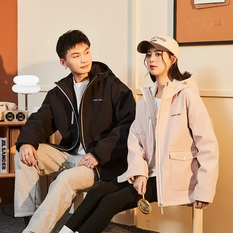 唐狮2024新款情侣撞色拉链袋户外休闲三合一式短款棉衣男女春W31图片