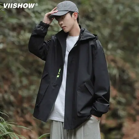 VIISHOW工装外套男春秋日系连帽冲锋衣服男宽松运动机能防风夹克商品大图