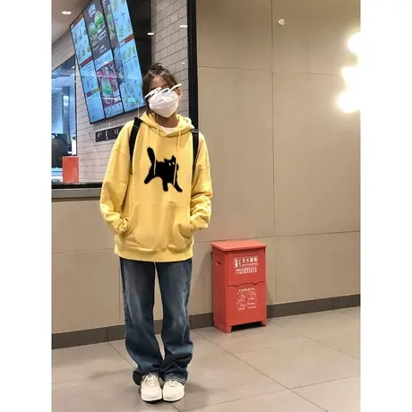 连帽套头卫衣女小个子春秋款宽松港风chic美式复古高级感外套上衣图片