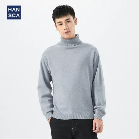 汉斯卡高领毛衣男2022秋冬季款内搭宽松针织衫纯色韩版潮流打底衫商品大图