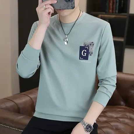圆领卫衣男士秋冬季新款潮流休闲百搭修身体恤打底衫帅气长袖T恤图片
