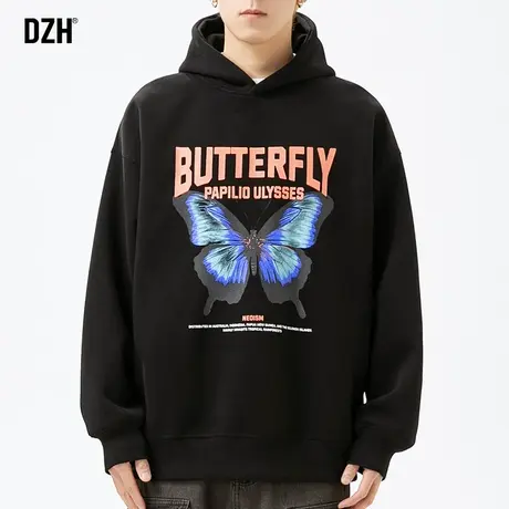 男士黑色重磅连帽卫衣男春秋潮牌美式长袖体恤衫2024新款休闲外套商品大图