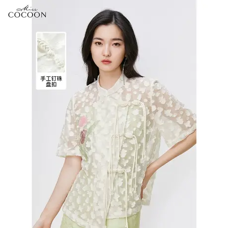 missCOCOON新中式绣花外套女夏2023新款短袖设计感小众透气上衣商品大图