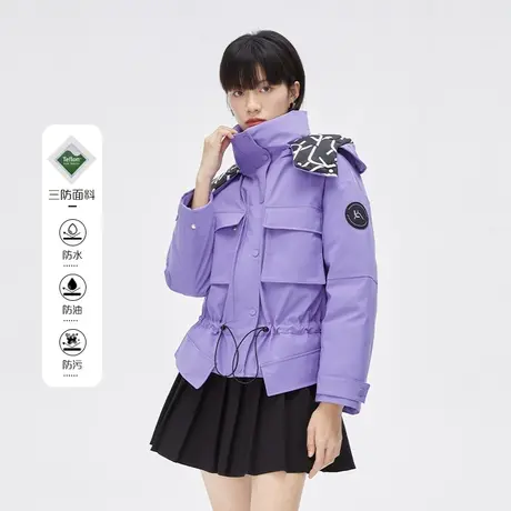 艾莱依工装三防羽绒服女2022年新款运动户外撞色连帽冬季短款外套商品大图