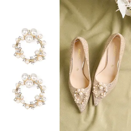 爱丽拉可拆卸饰扣 水钻珍珠圆形前扣 一鞋多穿 自由diy婚鞋配饰商品大图