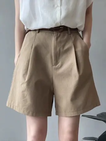 夏季薄款五分短裤女2022年宽松百搭高腰显瘦西装休闲直筒阔腿裤子图片