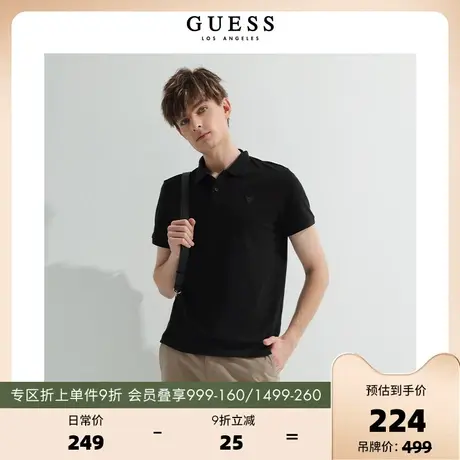 GUESS男士黑色翻领时尚宽松潮流百搭T恤短袖体恤衫-MM2K8470K图片