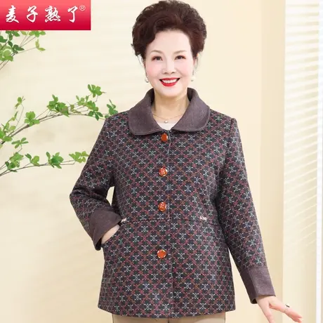 妈妈秋装外套新款长袖厚衬衫春秋阔太太洋气上衣服格子中老年女装图片