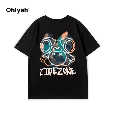 Ohlyah原创潮牌短袖小熊T恤女中长款卡通2023新款中性宽松套头衫图片