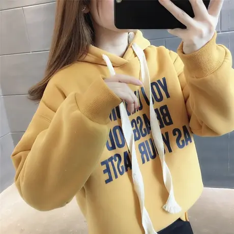 加厚加绒卫衣连帽女士2023冬季新款百搭宽松洋气字母学院风减龄潮商品大图