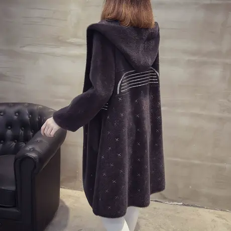 仿水貂绒外套女春秋季新款开衫中长款韩版宽松毛衣秋冬针织大衣图片