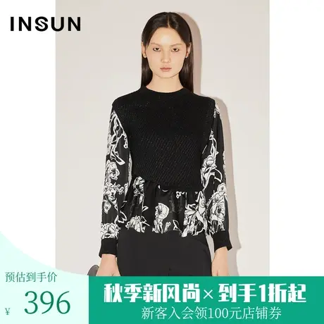 恩裳COVER冬季2022时尚假两件蔷薇花拼接设计显瘦减龄毛织衫图片