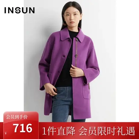 恩裳2022冬羊毛时尚贴袋俏皮皮袢点缀双面呢毛呢外套商品大图